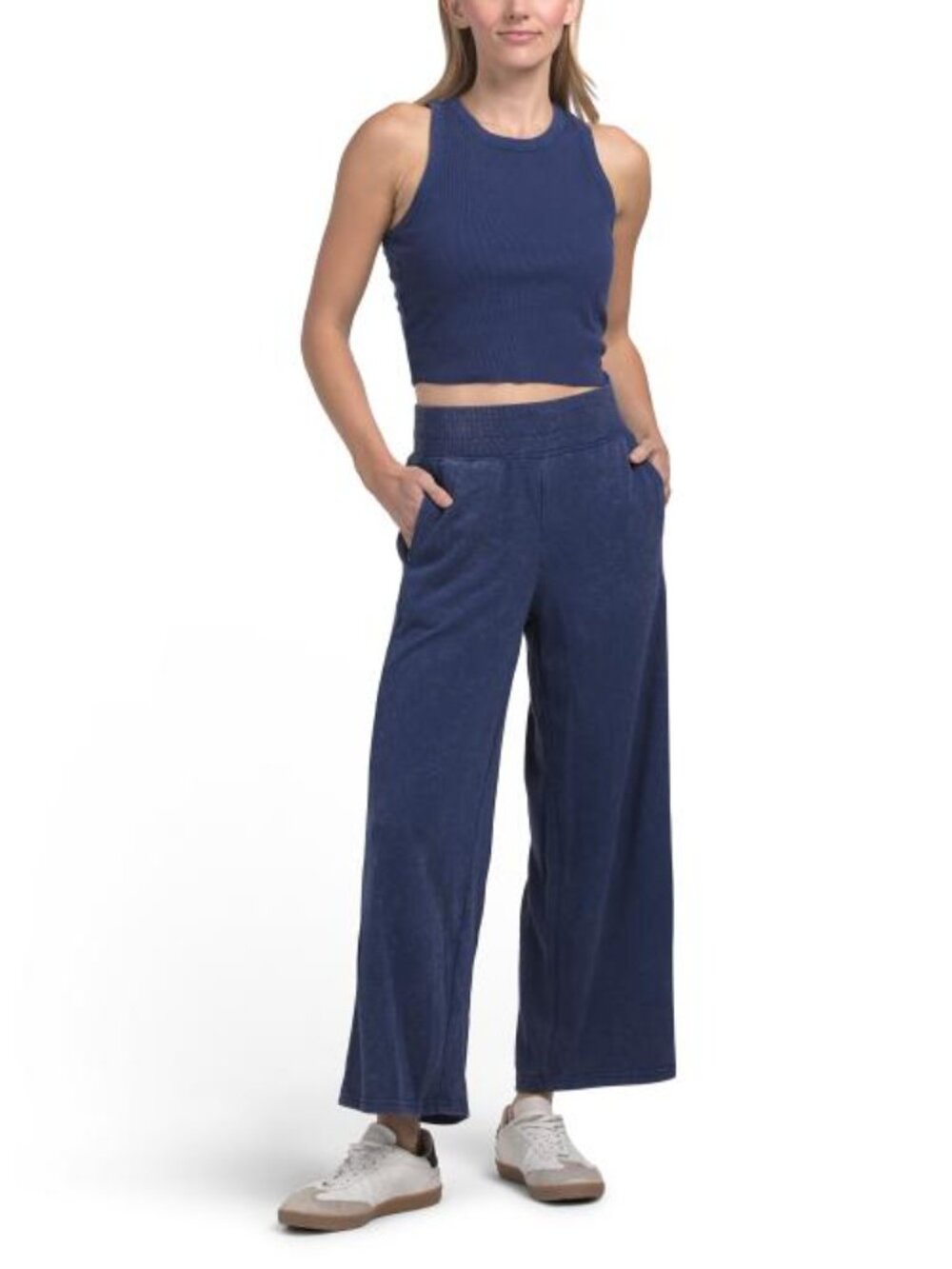 HARMONY & BALANCE 2pc Wide Leg Cropped Pants And Rib Tank Top Set